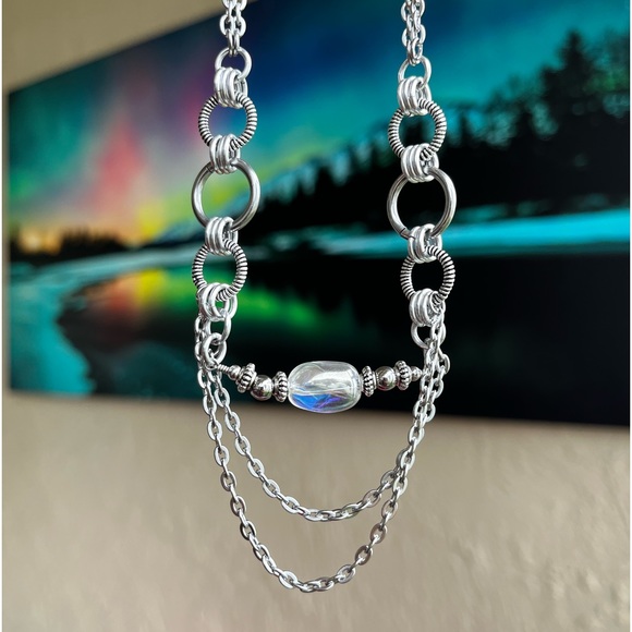 Handmade maille choker necklace aura crystal stainless steel chain boho goth - Picture 10 of 14
